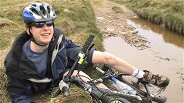 After taking a short-cut for our evening cycle to Tintagel Castle, Joe failed to release either of his feet from his new SPD pedals